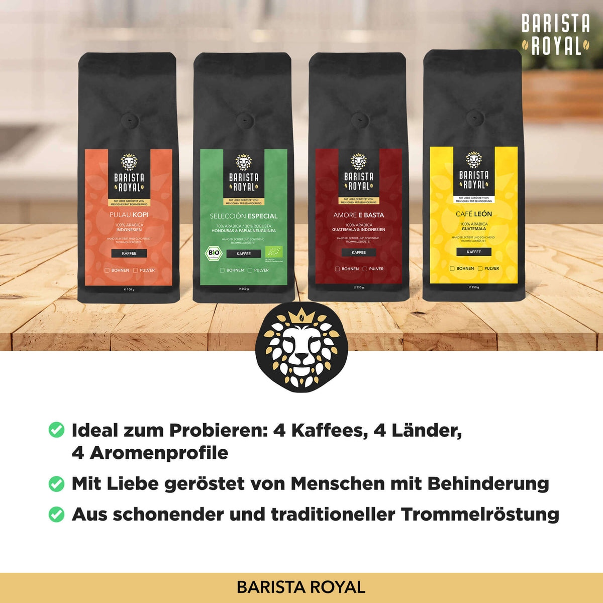Premium Kaffee Geschenk inkl. Kaffeemagazin (4 x 250g) - Barista Royal GmbH - Premium Kaffee Geschenk inkl. Kaffeemagazin (4 x 250g) - Barista Royal GmbH